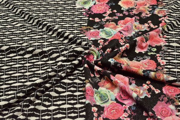 Scuba Crepe Bedruckt Flores Schwarz