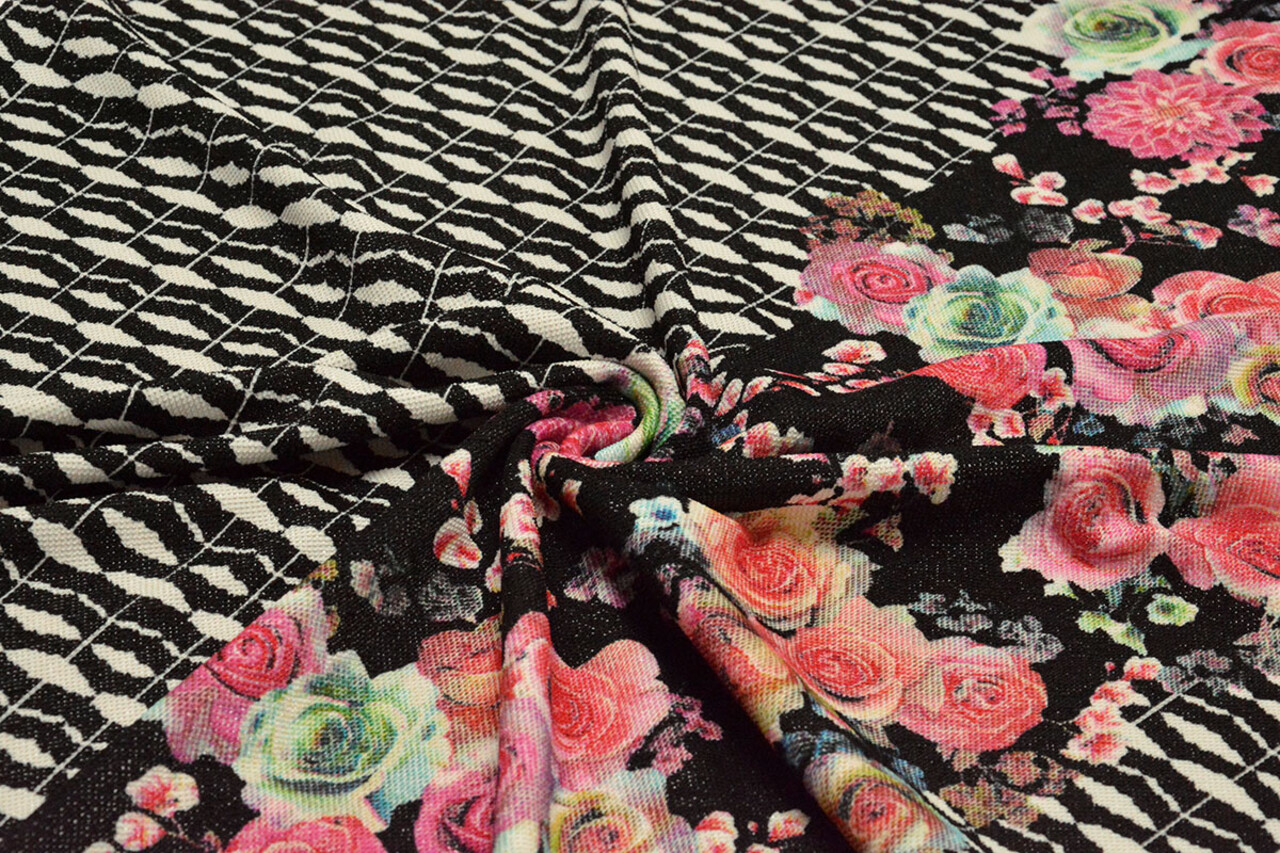 Scuba Crepe Bedruckt Flores Schwarz