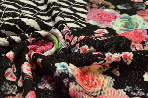 Scuba Crepe Bedruckt Flores Schwarz