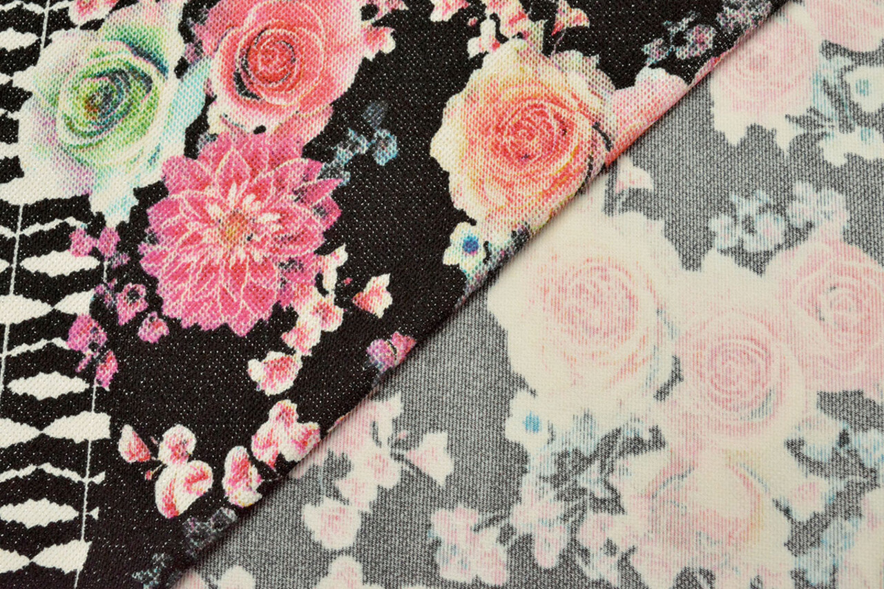 Scuba Crêpe Stampato Flores Nero Scuba Crêpe Stampato Flores Nero