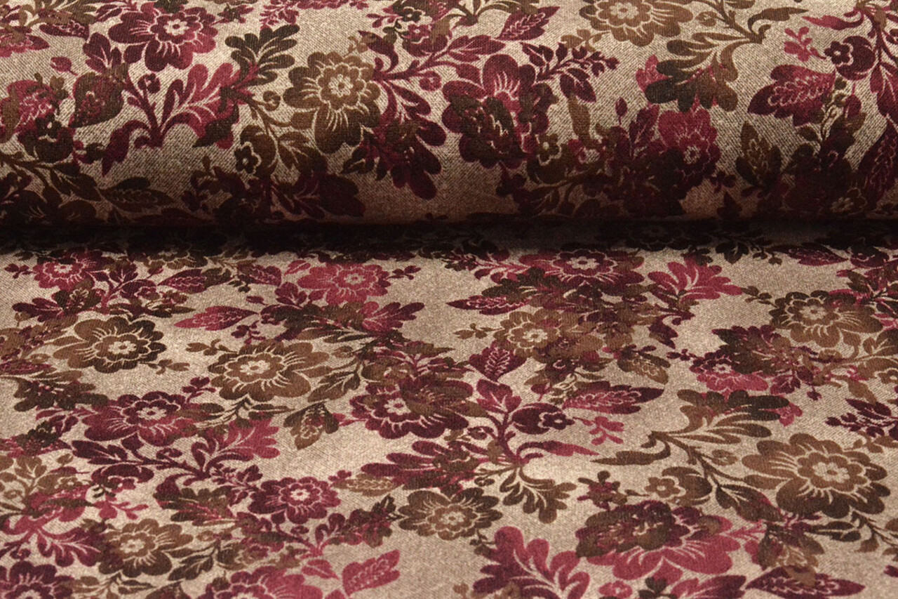 Winter Jersey Kwiaty Braun Weinrot