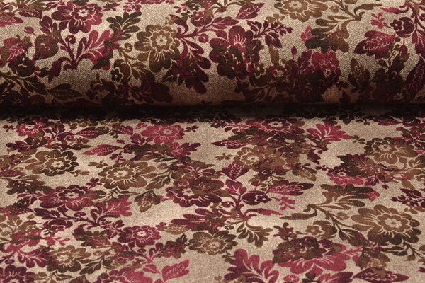 Winter Jersey Kwiaty Brown Wine Red