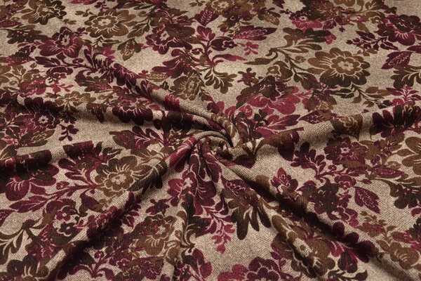 Winter Jersey Kwiaty Braun Weinrot