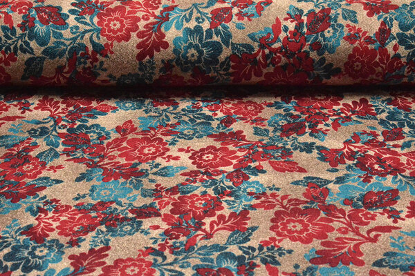 Winter Jersey Kwiaty Petrol Rood