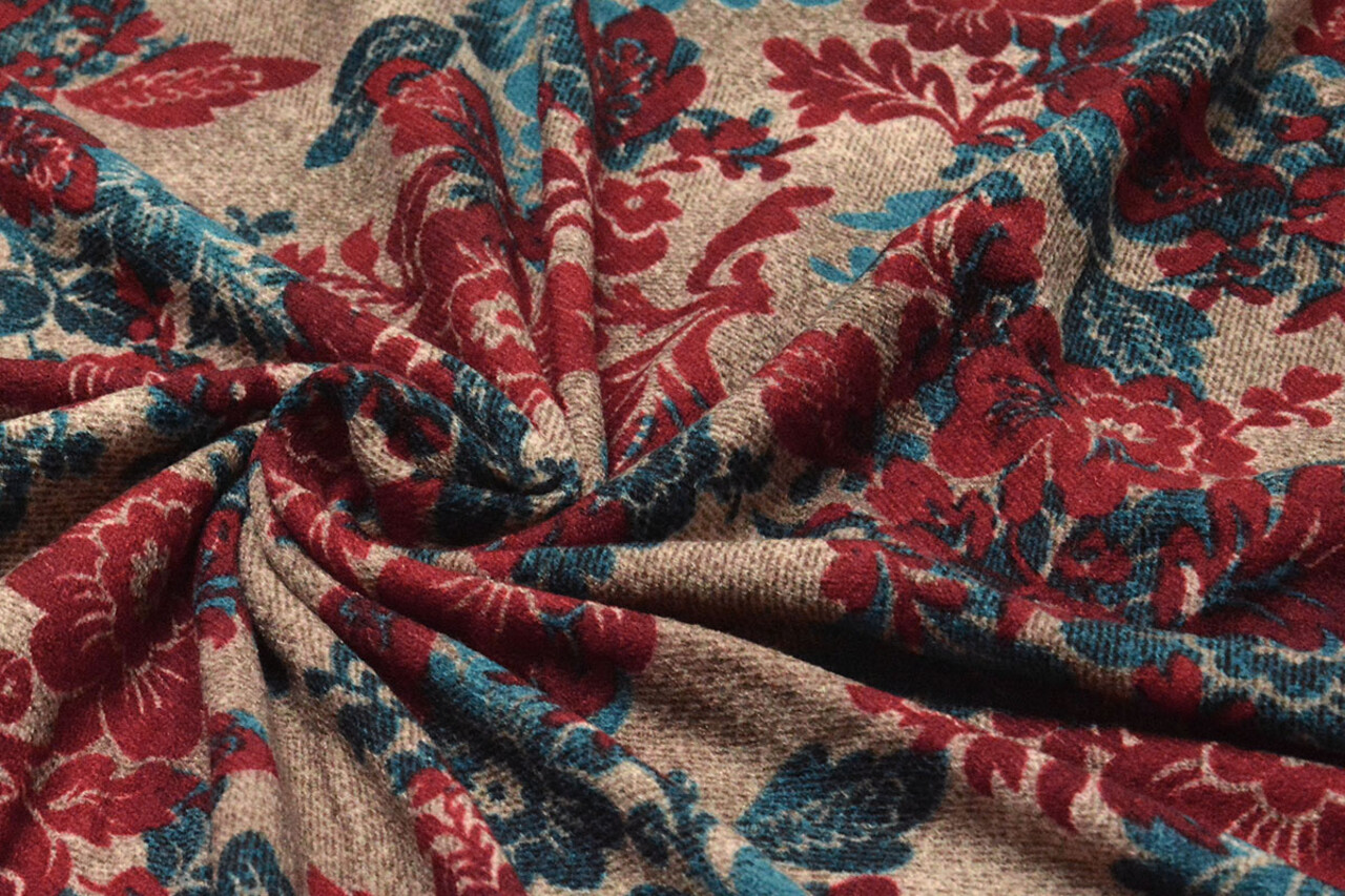 Winter Jersey Kwiaty Petrol Red