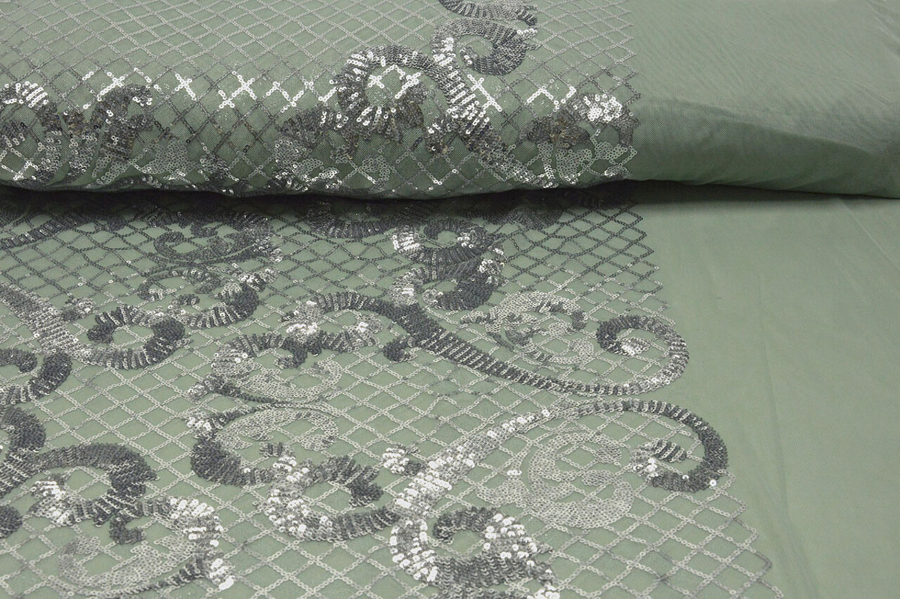 Paillettes su Mesh Amelie Verde Antico Chiaro Paillettes su Mesh Amelie Verde Antico Chiaro