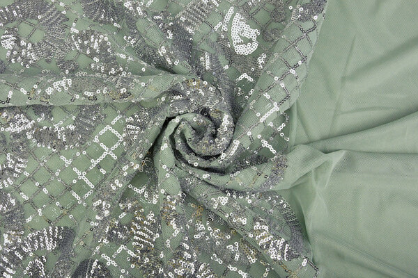 Pailletten op Mesh Amelie Licht Oud Groen