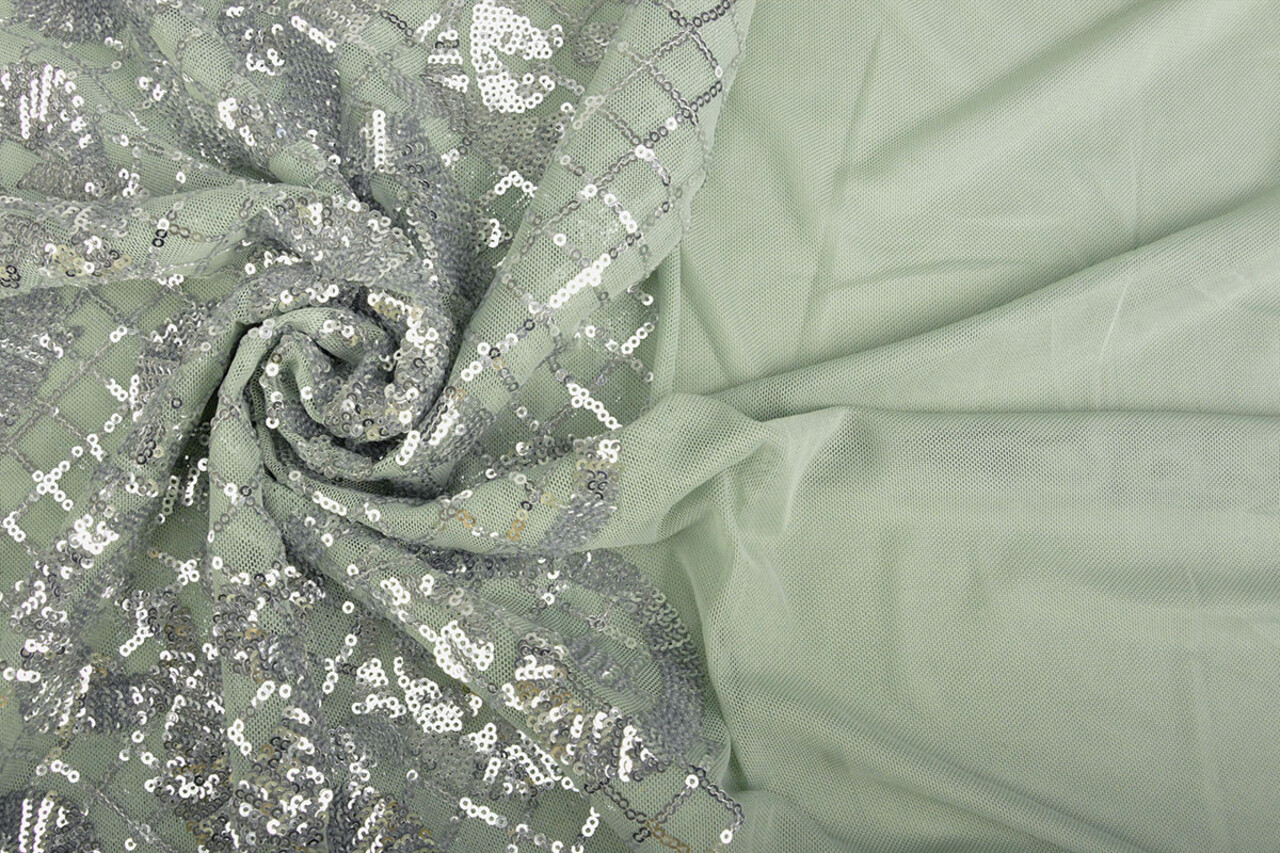 Pailletten op Mesh Amelie Licht Oud Groen