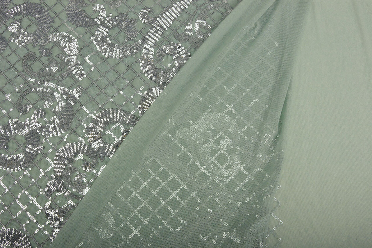 Pailletten op Mesh Amelie Licht Oud Groen