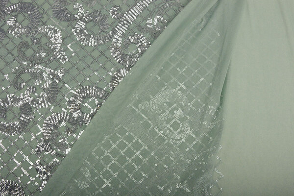 Paillettes su Mesh Amelie Verde Antico Chiaro Paillettes su Mesh Amelie Verde Antico Chiaro