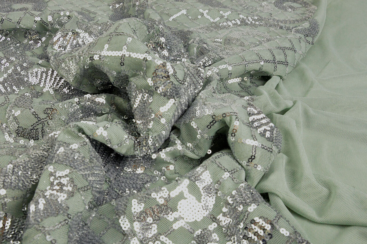 Sequins on Mesh Amelie Light Old Green Sequins on Mesh Amelie Light Old Green
