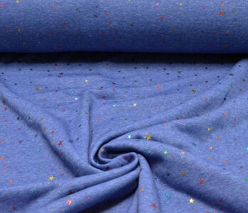 Sweatstoff Alpenfleece Star Drops Foil Blau Melange