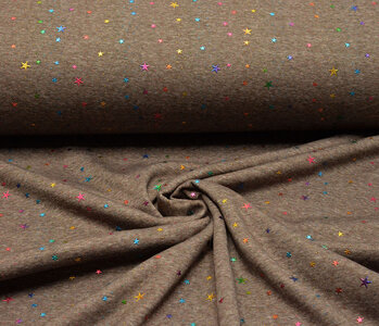 Sweatstoff Alpenfleece Star Drops Foil Taupe Melange