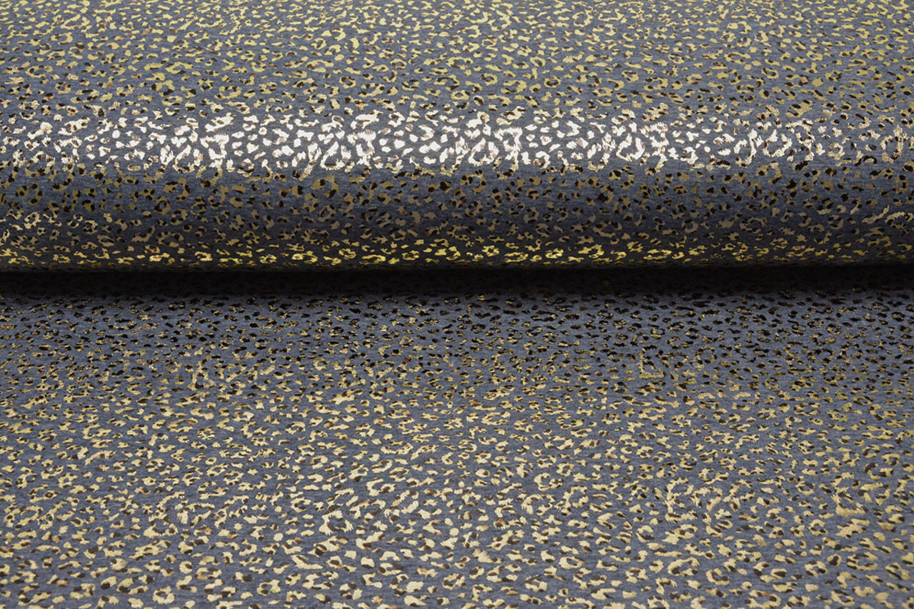 Sweatstoff Alpenfleece Panther Foil Marineblau Melange Sweatstoff Alpenfleece Panther Foil Marineblau Melange