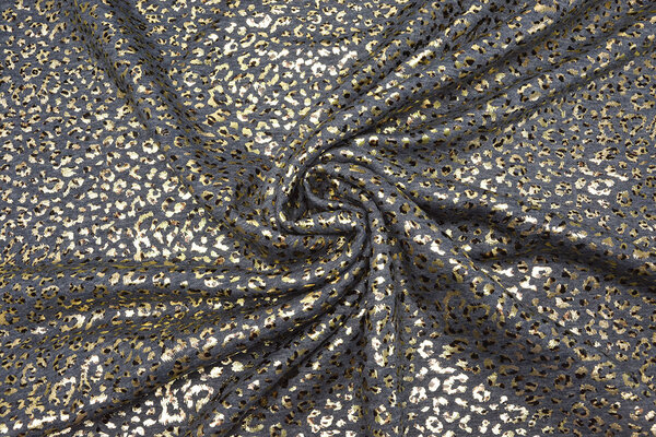Tejido de Sudadera de Polar Alpino Leopardo Foil Azul Marino Azul Jaspeado