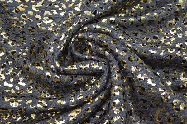 Tejido de Sudadera de Polar Alpino Leopardo Foil Azul Marino Azul Jaspeado