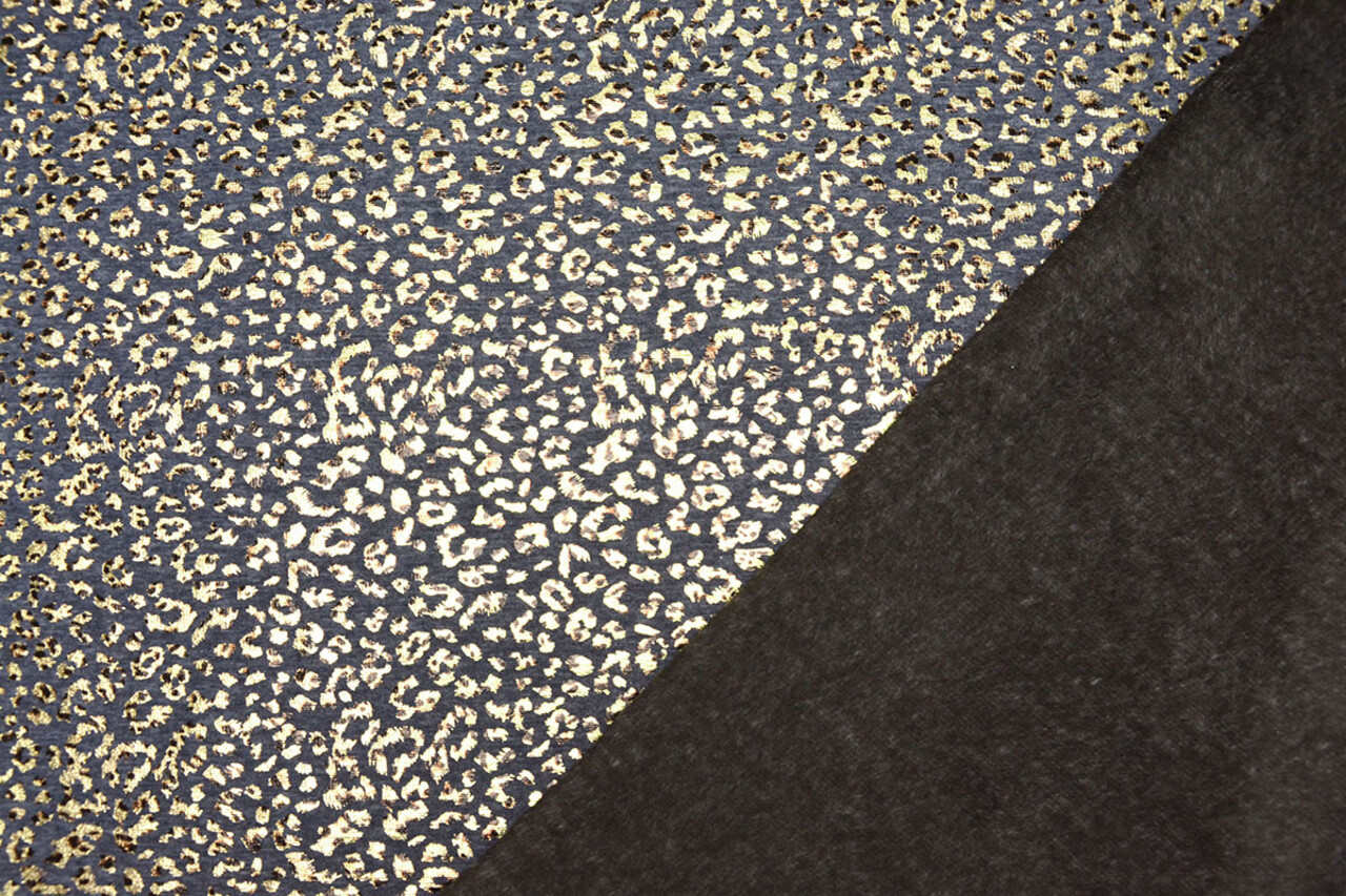 Tejido de Sudadera de Polar Alpino Leopardo Foil Azul Marino Azul Jaspeado