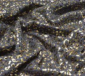 Sweatstoff Alpenfleece Panther Foil Marineblau Melange Sweatstoff Alpenfleece Panther Foil Marineblau Melange