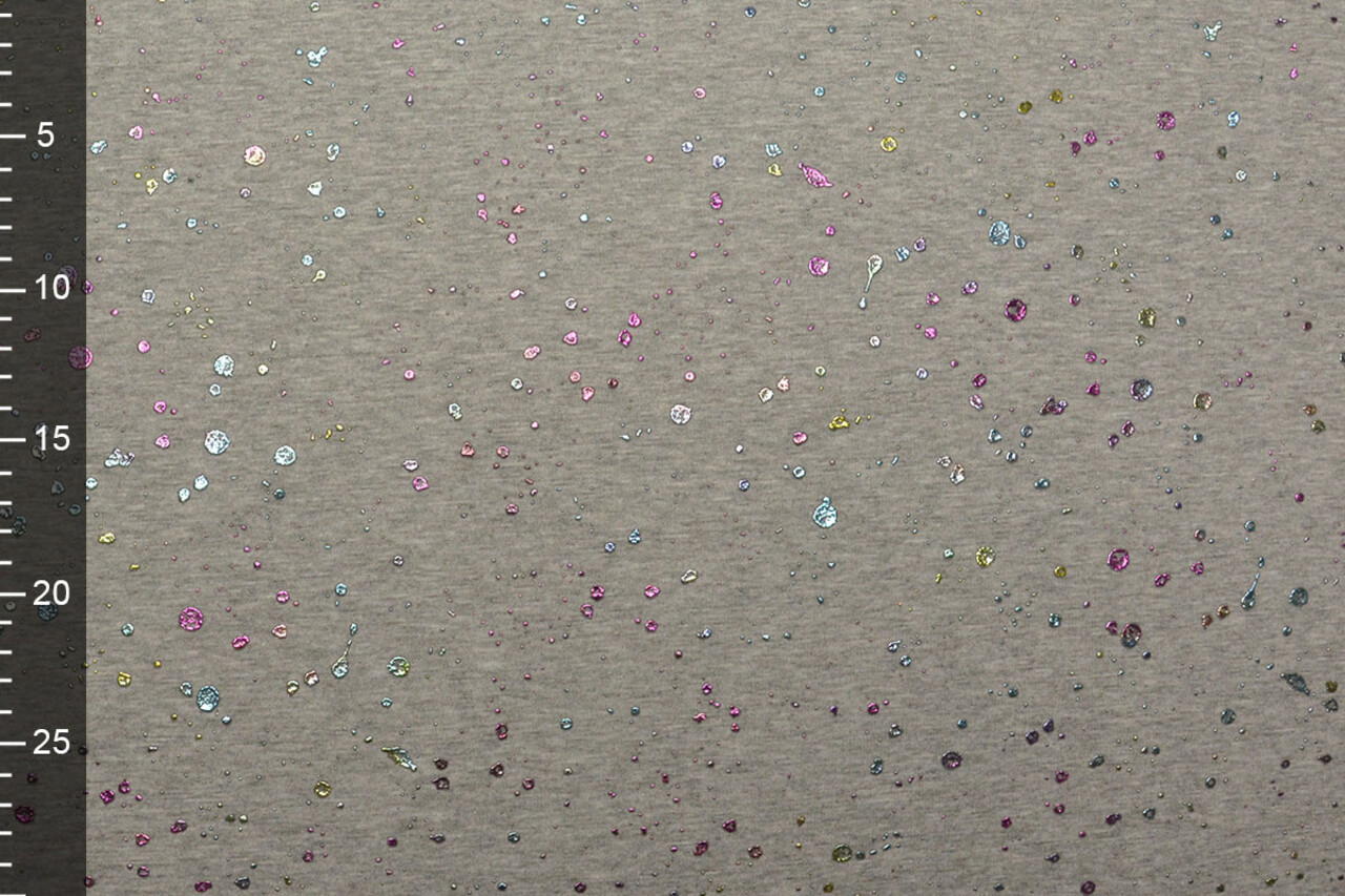 Sweatstoff Alpenfleece Paint Drops Foil Grau Melange