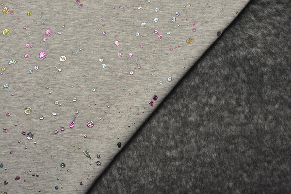 Sweatstoff Alpenfleece Paint Drops Foil Grau Melange