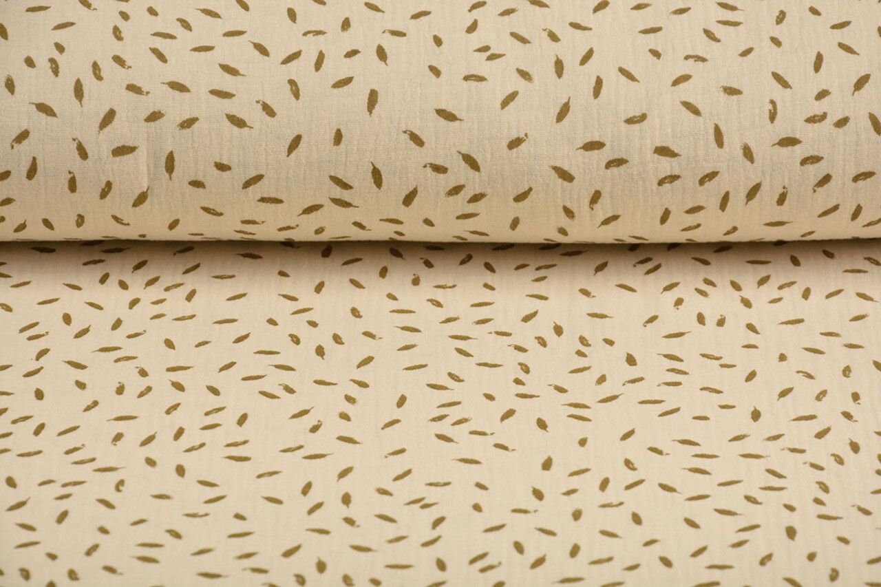 Oeko-Tex®  Hydrofiel Stof Kleine Veertjes Naturel