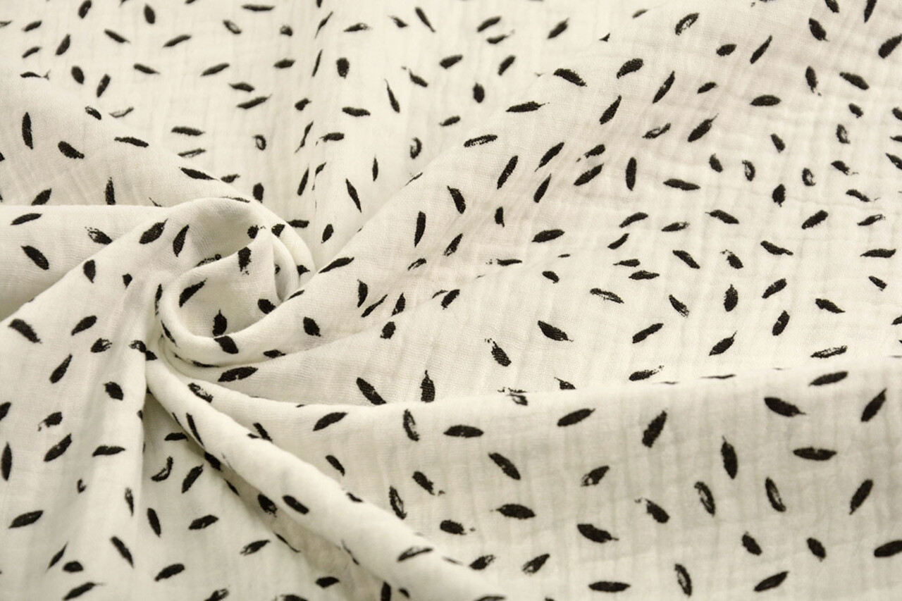 Oeko-Tex®  Double Gauze Fabric Little Feathers Off White