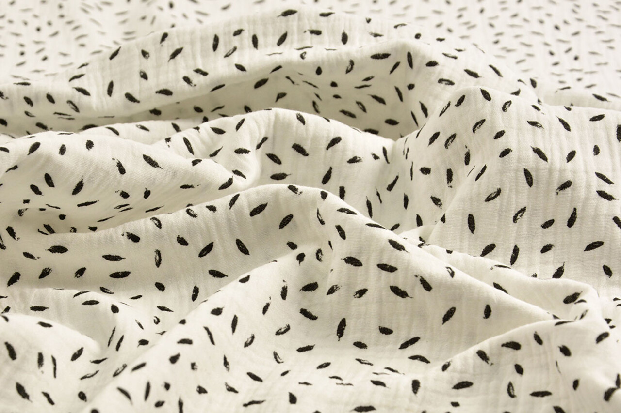 Oeko-Tex®  Double Gauze Fabric Little Feathers Off White