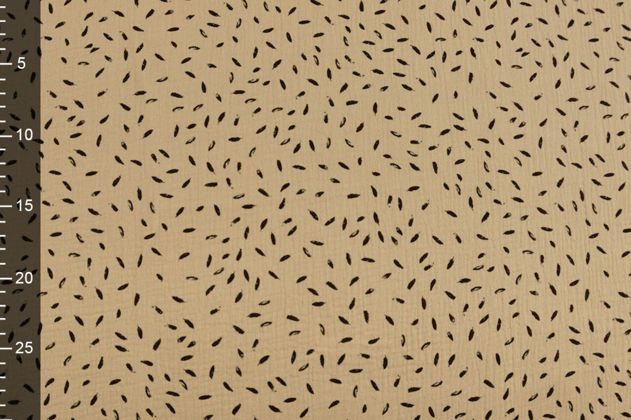 Oeko-Tex®  Baumwoll Musselin Stoff  Kleine Federn  Sand Oeko-Tex®  Baumwoll Musselin Stoff  Kleine Federn  Sand