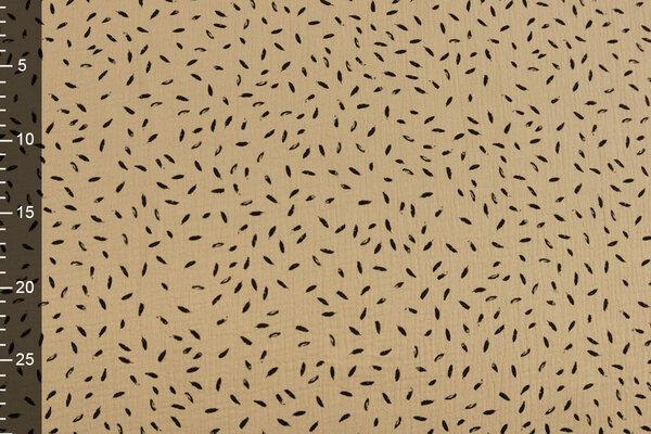 Oeko-Tex®  Baumwoll Musselin Stoff  Kleine Federn  Sand Oeko-Tex®  Baumwoll Musselin Stoff  Kleine Federn  Sand