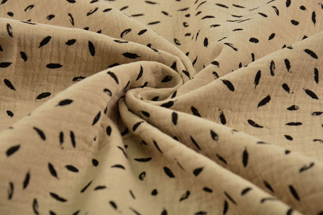 Oeko-Tex®  Baumwoll Musselin Stoff  Kleine Federn  Sand Oeko-Tex®  Baumwoll Musselin Stoff  Kleine Federn  Sand