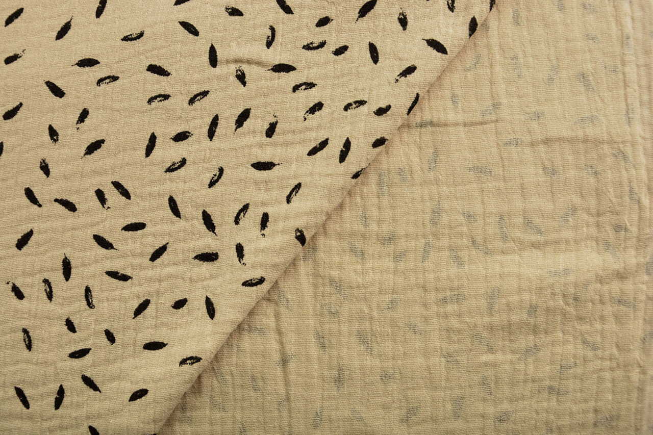 Oeko-Tex®  Baumwoll Musselin Stoff  Kleine Federn  Sand Oeko-Tex®  Baumwoll Musselin Stoff  Kleine Federn  Sand
