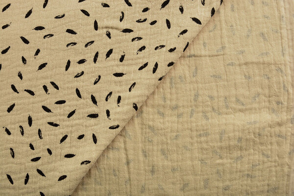 Oeko-Tex®  Baumwoll Musselin Stoff  Kleine Federn  Sand Oeko-Tex®  Baumwoll Musselin Stoff  Kleine Federn  Sand