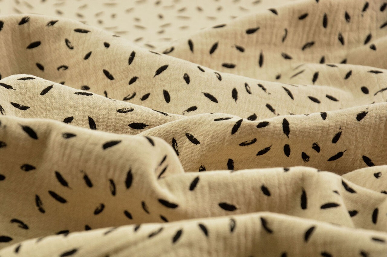 Oeko-Tex® Coton Double Gaze Tissu Petit Veertjes Sable Oeko-Tex® Coton Double Gaze Tissu Petit Veertjes Sable