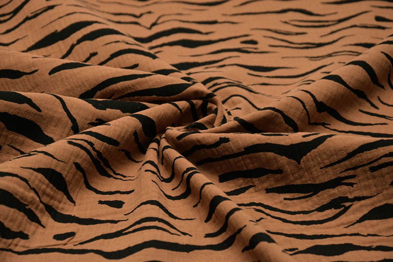 Oeko-Tex®  Hydrofiel Stof Zebraprint Brique Oeko-Tex®  Hydrofiel Stof Zebraprint Brique