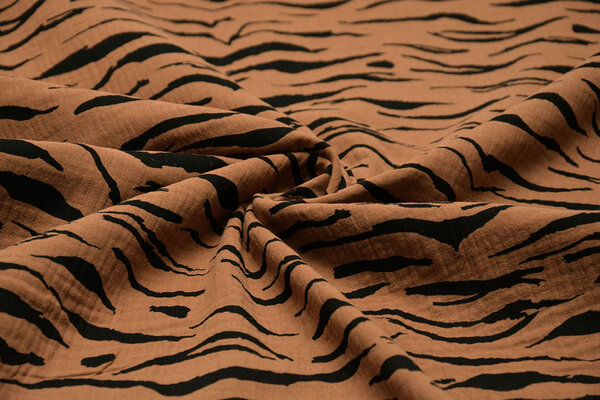 Oeko-Tex®  Hydrofiel Stof Zebraprint Brique Oeko-Tex®  Hydrofiel Stof Zebraprint Brique