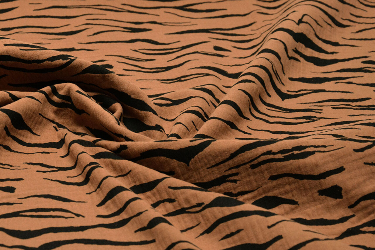 Oeko-Tex®  Hydrofiel Stof Zebraprint Brique Oeko-Tex®  Hydrofiel Stof Zebraprint Brique