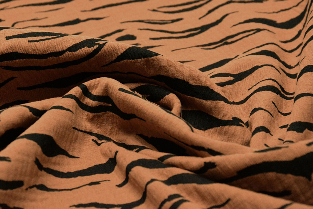 Oeko-Tex®  Hydrofiel Stof Zebraprint Brique Oeko-Tex®  Hydrofiel Stof Zebraprint Brique