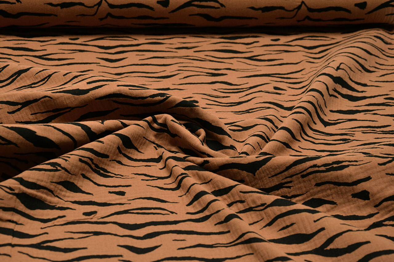 Oeko-Tex®  Hydrofiel Stof Zebraprint Brique Oeko-Tex®  Hydrofiel Stof Zebraprint Brique