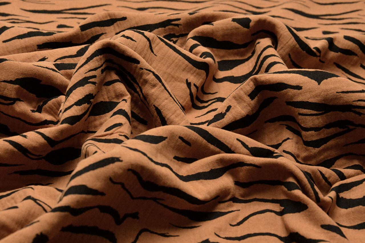 Oeko-Tex®  Hydrofiel Stof Zebraprint Brique Oeko-Tex®  Hydrofiel Stof Zebraprint Brique
