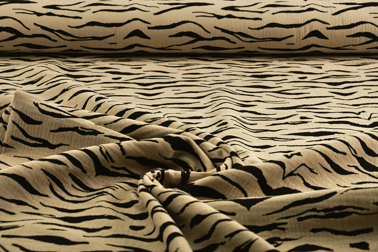 Oeko-Tex®  Hydrofiel Stof Zebraprint Zand