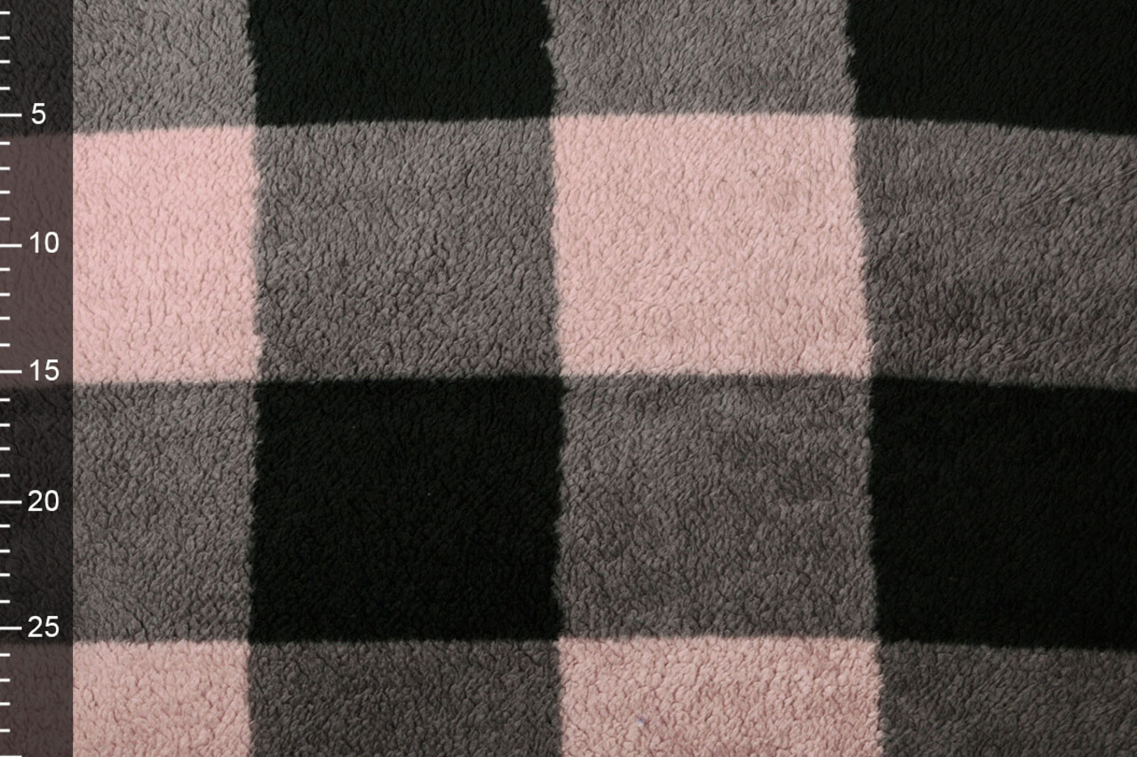 Teddy Tessuto Grande Quadri Rosa Grigio Teddy Tessuto Grande Quadri Rosa Grigio