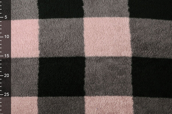 Teddy Tessuto Grande Quadri Rosa Grigio Teddy Tessuto Grande Quadri Rosa Grigio
