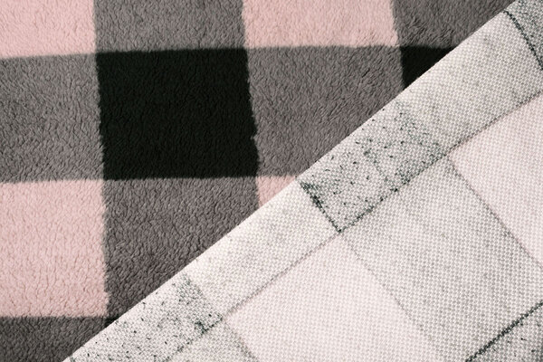 Teddystoff Große Karo Rosa Grau