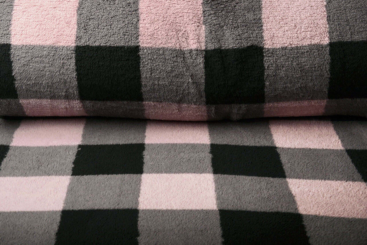 Teddystoff Große Karo Rosa Grau