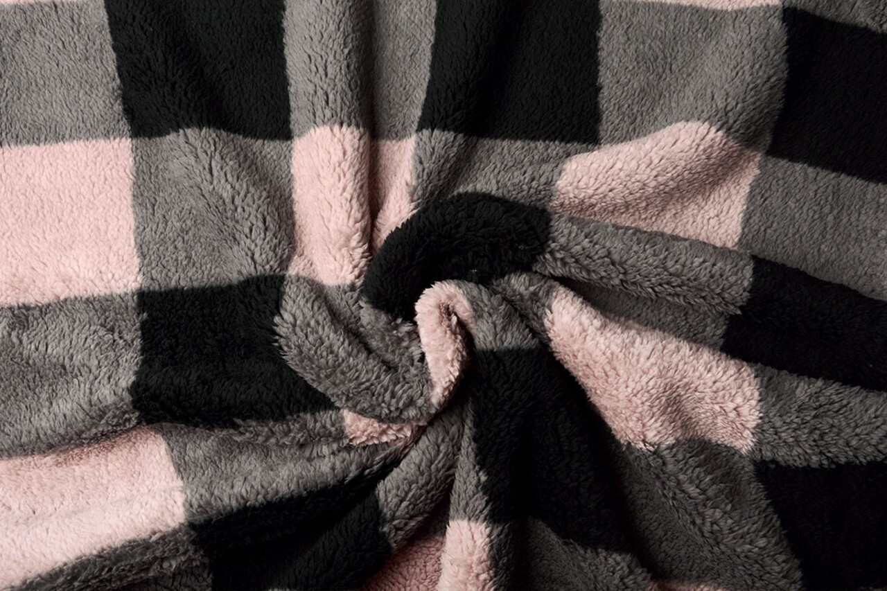 Curly Teddy Large Checkered Pink Grey