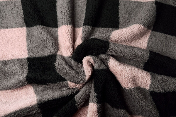 Teddy Tessuto Grande Quadri Rosa Grigio Teddy Tessuto Grande Quadri Rosa Grigio