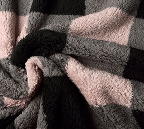 Teddy Tessuto Grande Quadri Rosa Grigio Teddy Tessuto Grande Quadri Rosa Grigio