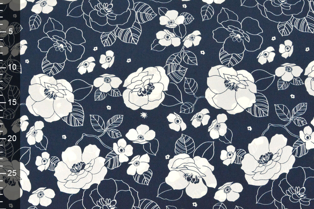 Cupro Stof Bedrukt Tyambo Marine Blauw