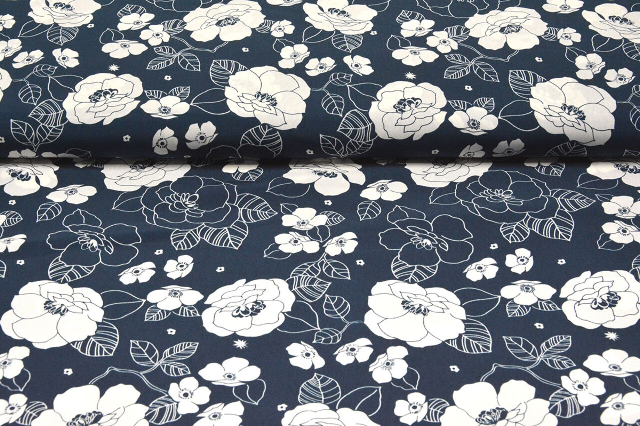 Cupro Stoff Bedruckt Tyambo Marineblau