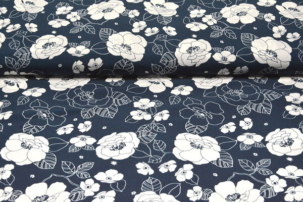 Cupro Stoff Bedruckt Tyambo Marineblau